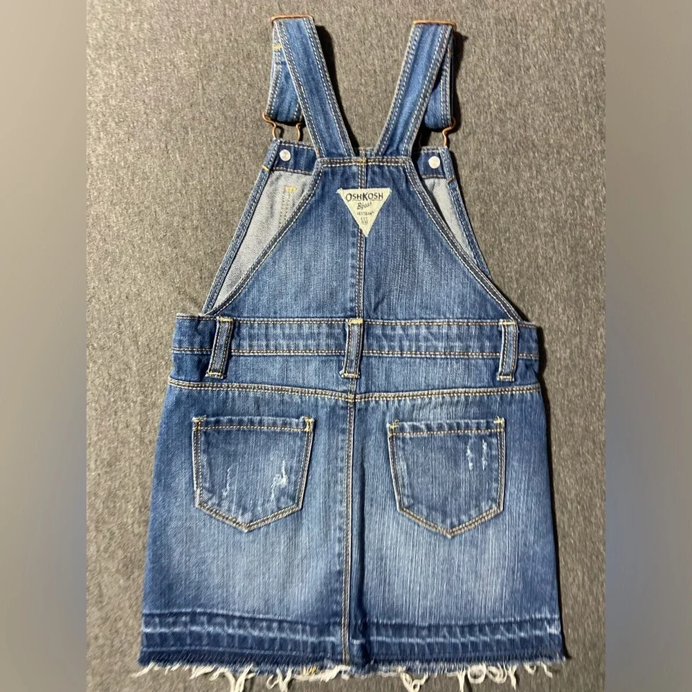 Oshkosh Kids Girls Size 4 Overalls Distressed Blue Jean Denim Dress Bibs NEW
